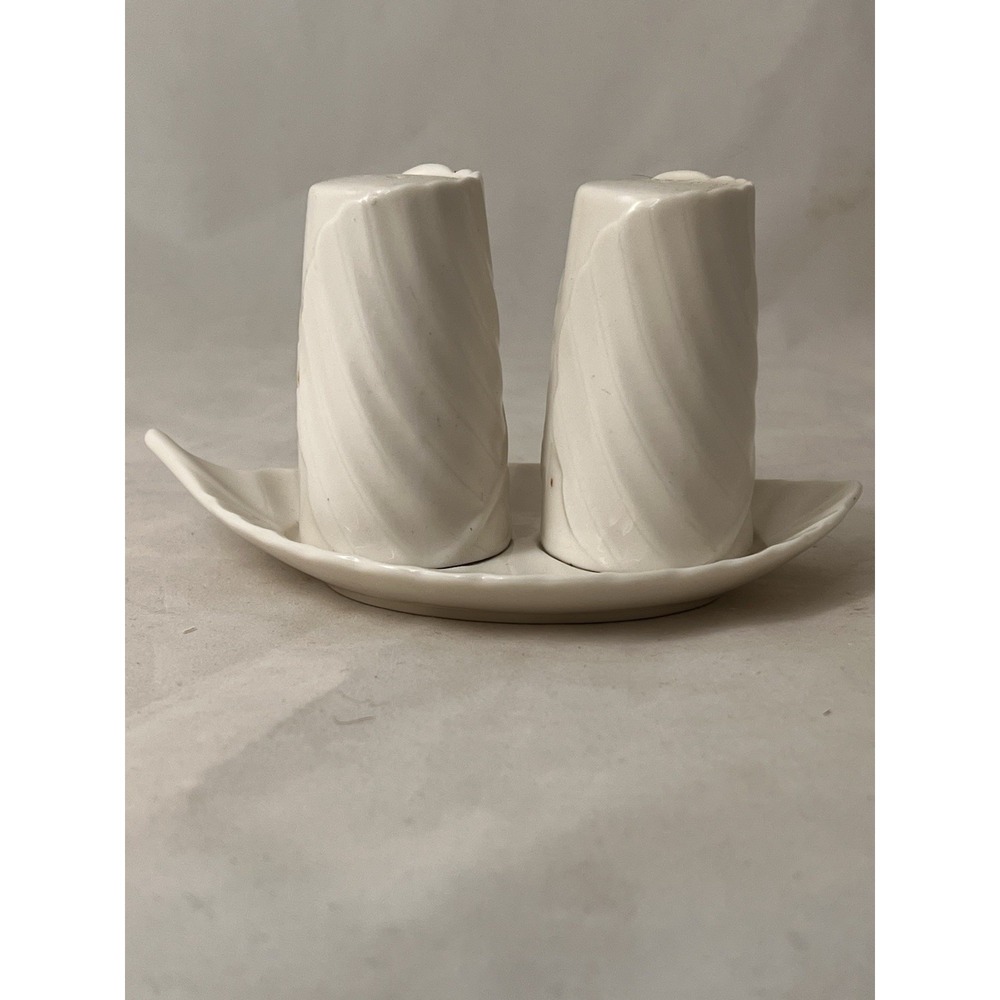 Martha Stewart Collection White Salt Pepper Shakers Tray Set Ceramic
